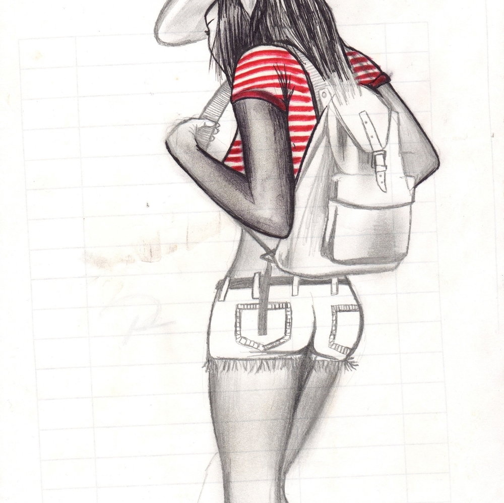 Home decor Art PRINT on paper "lady with bookbag"